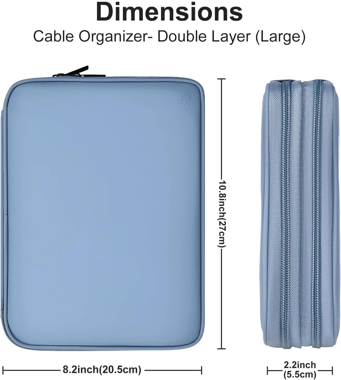 Leather Cord Organizer - Waterproof Tech Organizer Bag - Portable Travel Case for Charger & Electronic Accessories (Gray & Blue, Double Layer - Large)