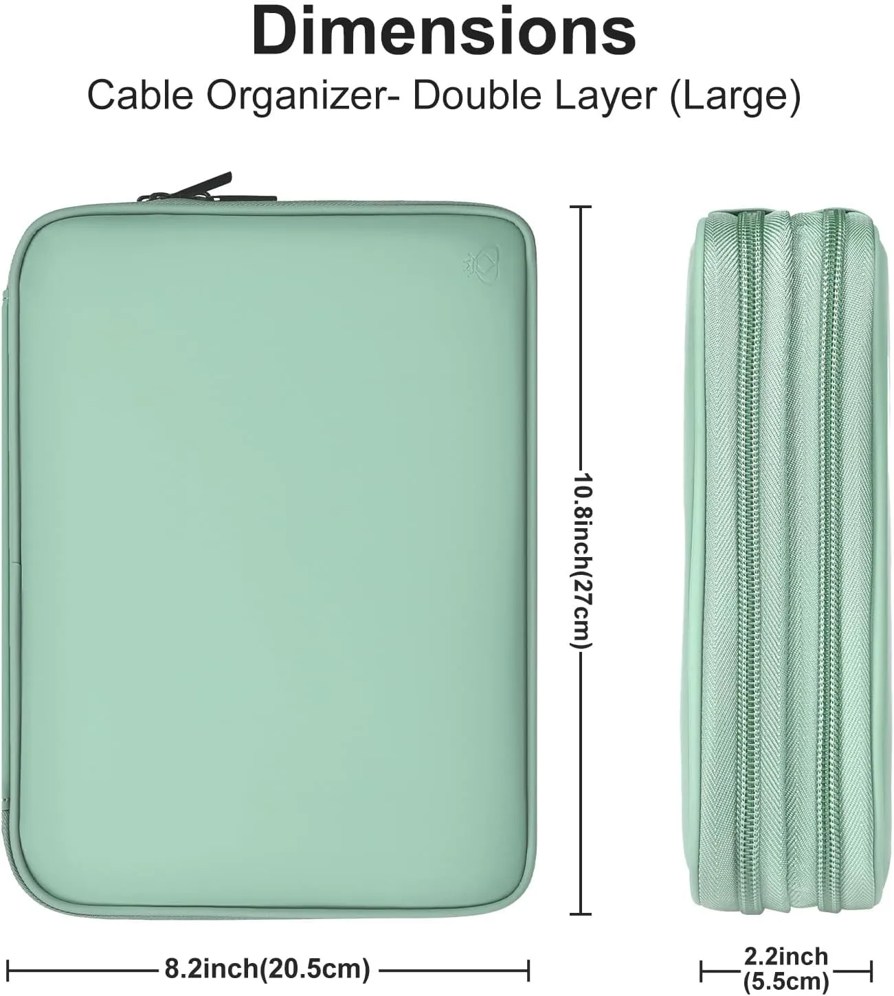 Leather Cord Organizer - Waterproof Tech Organizer Bag - Portable Travel Case for Charger & Electronic Accessories (Light Green, Double Layer-Large)