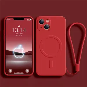 Liquid Silicone Case for iPhone 15 11 13 12 14 Pro Max XR Xs Plus Phone Magnetic Wireless Charging for Cover,red, for iPhone 14Promax