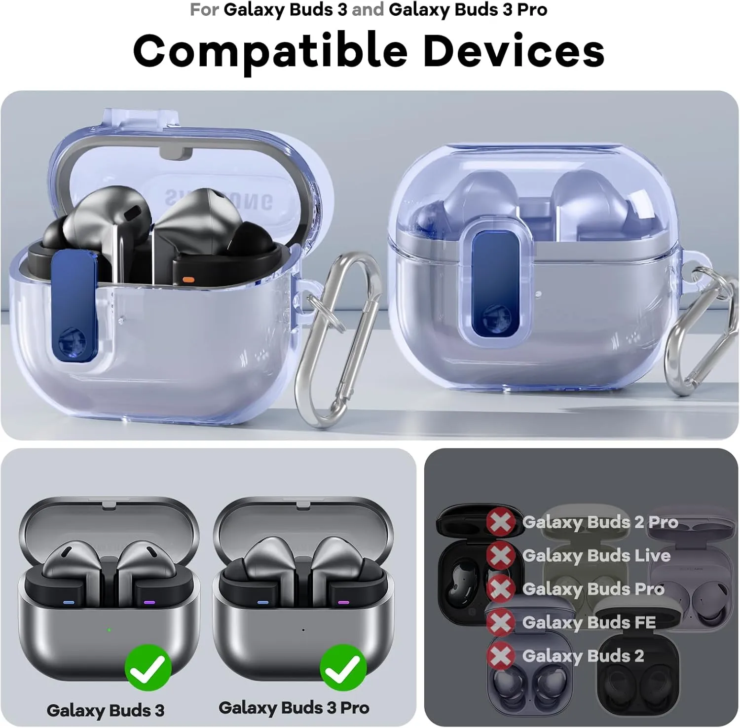 Lockable Housingfor Samsung Galaxy Buds 3 Case/Galaxy Buds 3 Pro Case,Compatible with Galaxy Buds Pro 3 Cases Flexible TPU Clear Cases and Cleaner Kit Accessories for Men for Women (Blue)