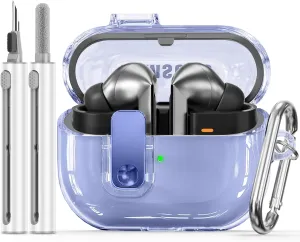 Lockable Housingfor Samsung Galaxy Buds 3 Case/Galaxy Buds 3 Pro Case,Compatible with Galaxy Buds Pro 3 Cases Flexible TPU Clear Cases and Cleaner Kit Accessories for Men for Women (Blue)