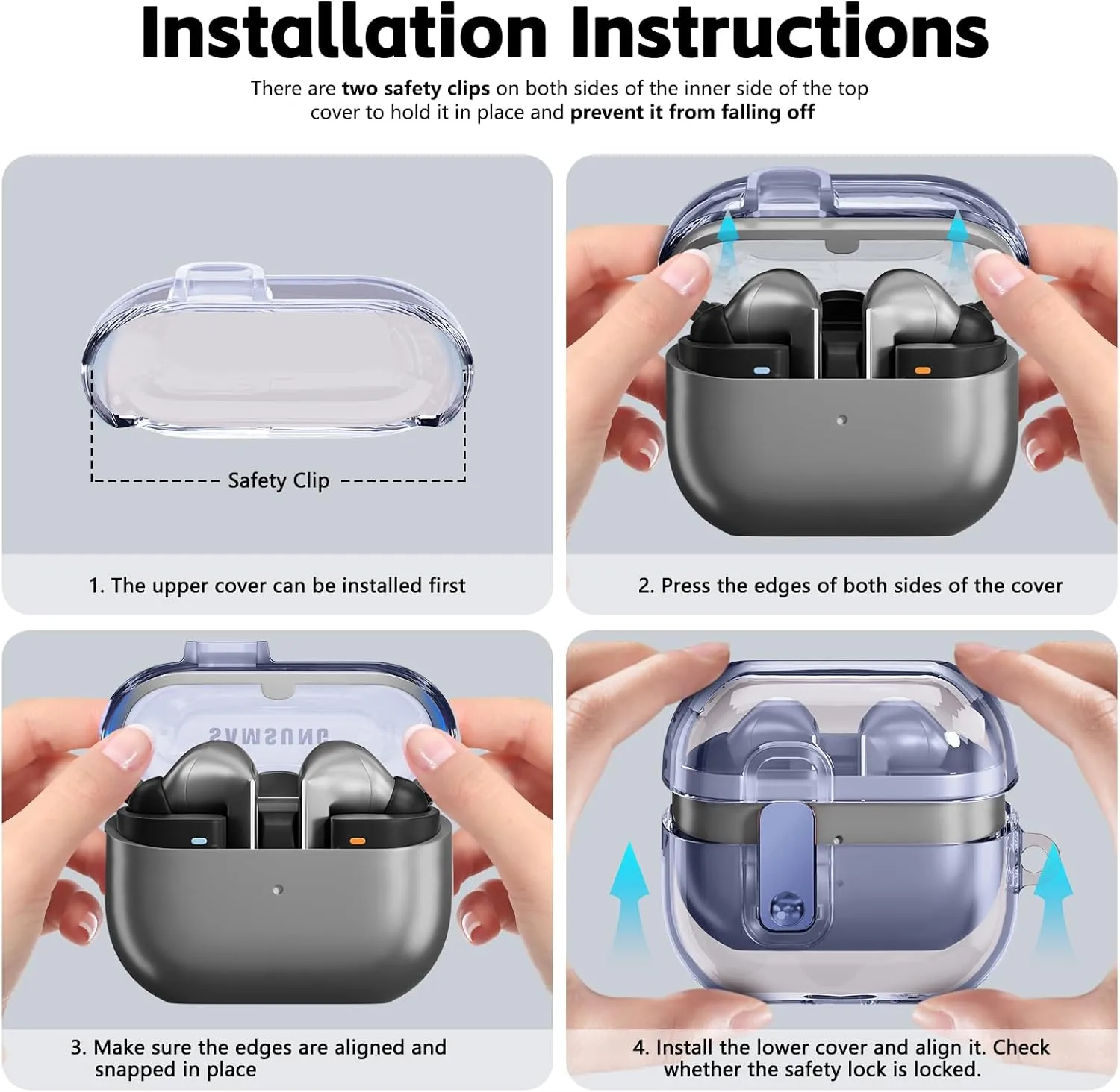 Lockable Housingfor Samsung Galaxy Buds 3 Case/Galaxy Buds 3 Pro Case,Compatible with Galaxy Buds Pro 3 Cases Flexible TPU Clear Cases and Cleaner Kit Accessories for Men for Women (Blue)