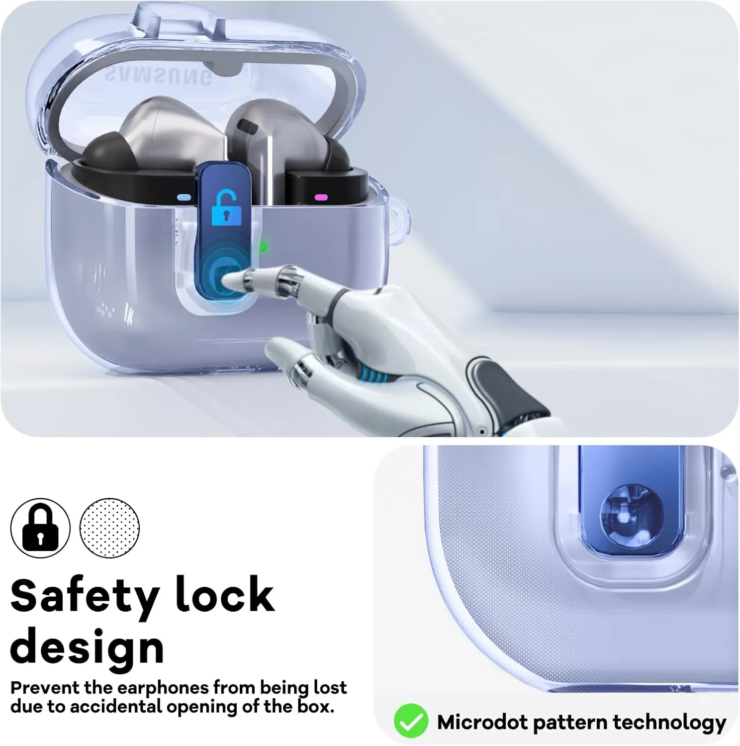 Lockable Housingfor Samsung Galaxy Buds 3 Case/Galaxy Buds 3 Pro Case,Compatible with Galaxy Buds Pro 3 Cases Flexible TPU Clear Cases and Cleaner Kit Accessories for Men for Women (Blue)