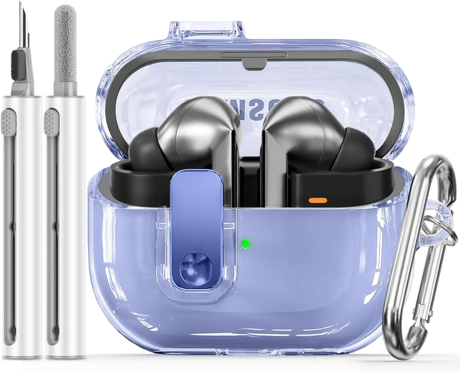 Lockable Housingfor Samsung Galaxy Buds 3 Case/Galaxy Buds 3 Pro Case,Compatible with Galaxy Buds Pro 3 Cases Flexible TPU Clear Cases and Cleaner Kit Accessories for Men for Women (Blue)