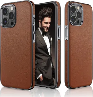 LOHASIC Compatible with iPhone 14 Pro Case, 6.1 inch 2022 Luxury Leather Slim with Anti-Scratch Microfiber Lining Protective Back Cover Cases for iPhone 14 Pro - Brown