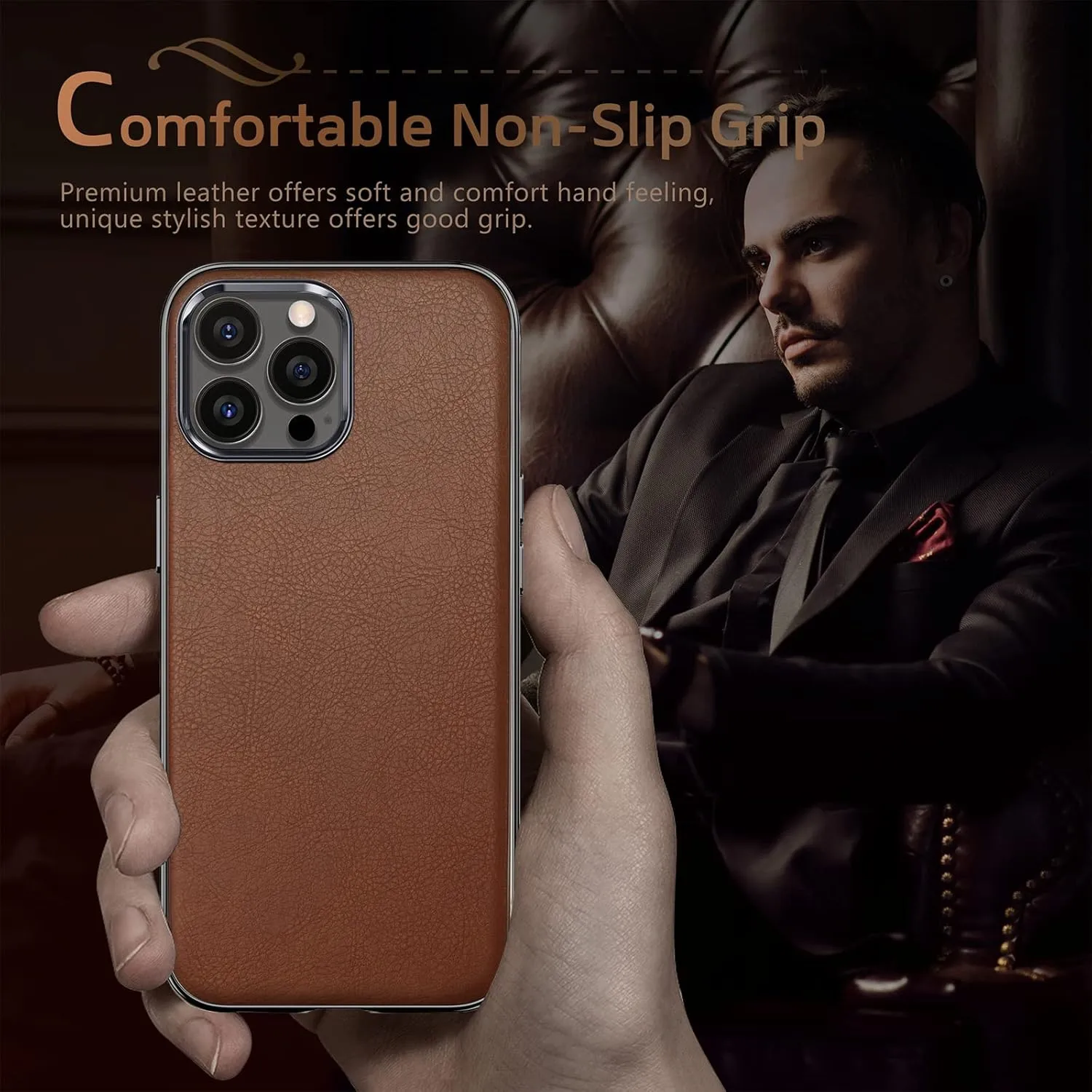 LOHASIC Compatible with iPhone 14 Pro Case, 6.1 inch 2022 Luxury Leather Slim with Anti-Scratch Microfiber Lining Protective Back Cover Cases for iPhone 14 Pro - Brown