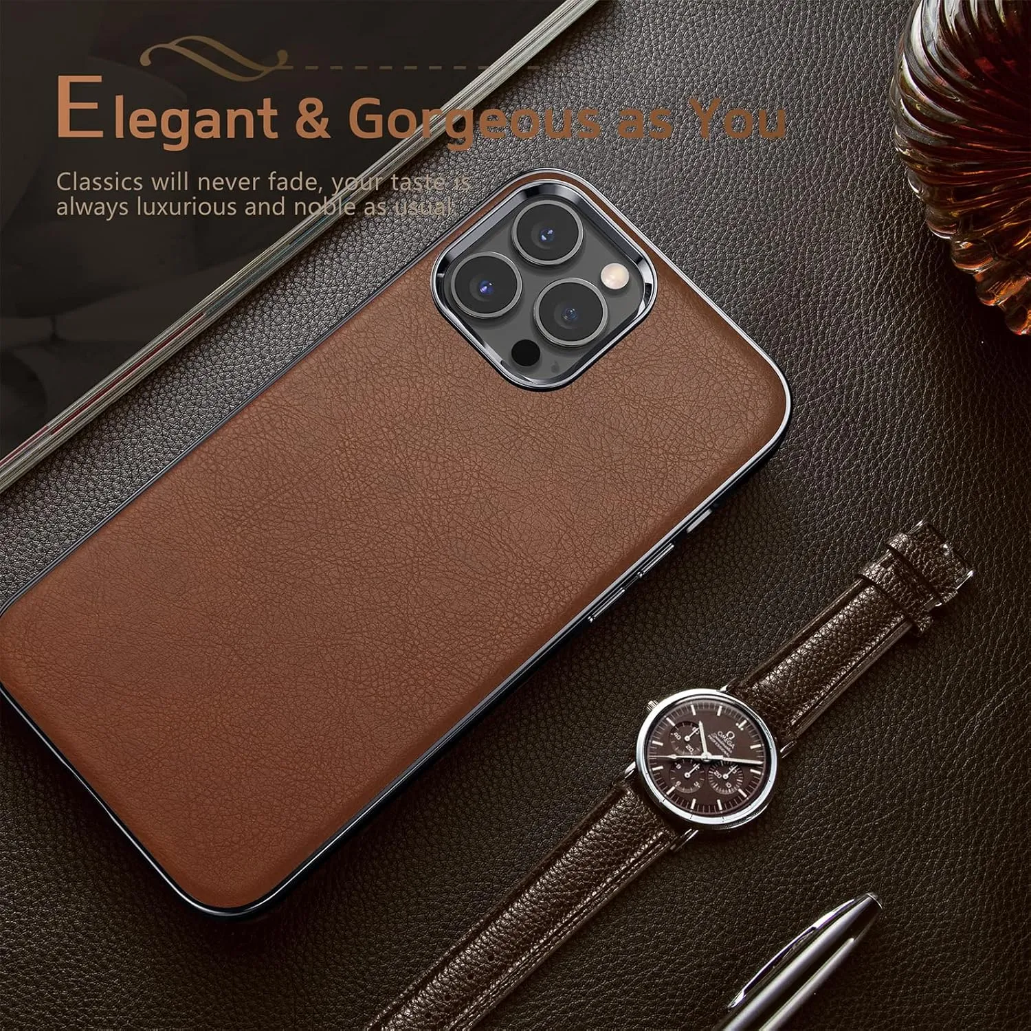 LOHASIC Compatible with iPhone 14 Pro Case, 6.1 inch 2022 Luxury Leather Slim with Anti-Scratch Microfiber Lining Protective Back Cover Cases for iPhone 14 Pro - Brown