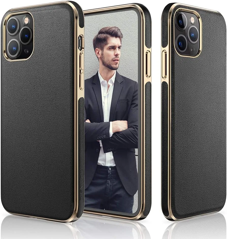 LOHASIC for iPhone 12 Pro Max Phone Case, Luxury Leather Business Premium Classic Cover Non Slip Grip Flexible Shockproof Bumper Protective Cases Compatible with iPhone 12 Pro Max 5G 6.7" - Black