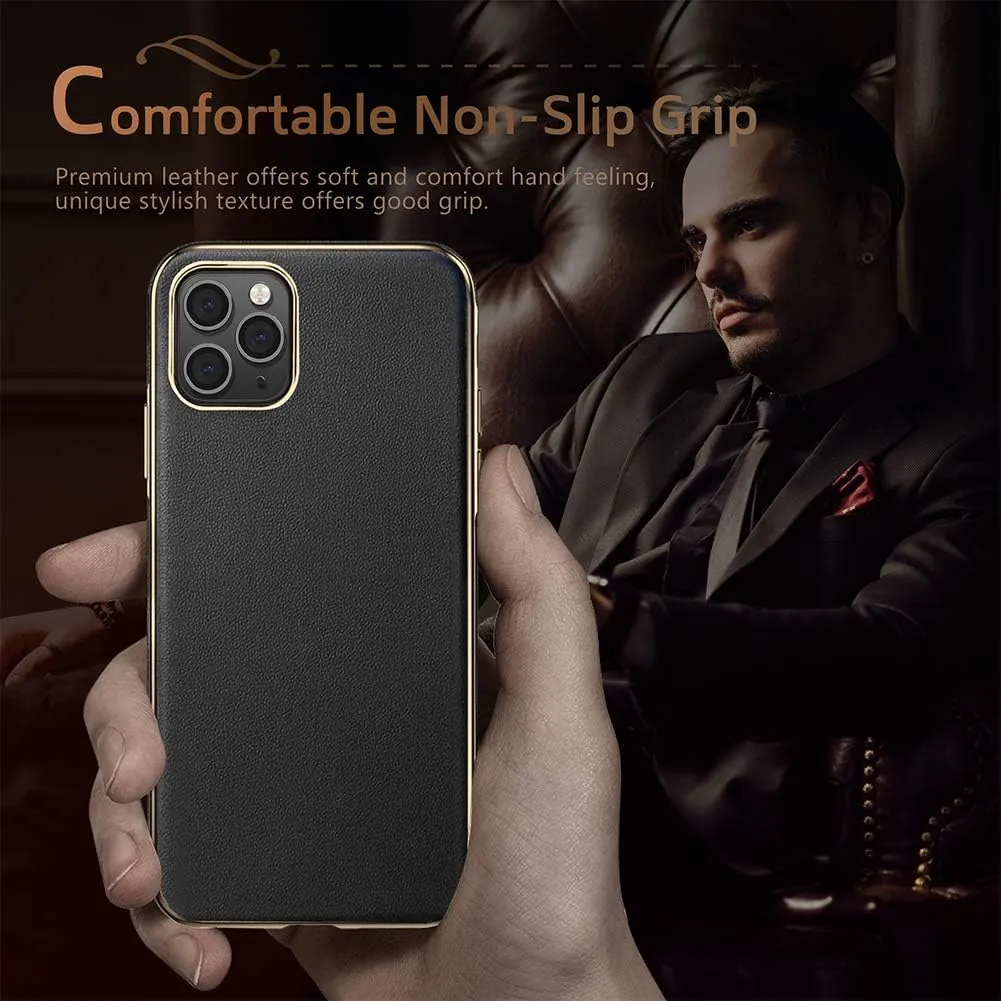 LOHASIC for iPhone 12 Pro Max Phone Case, Luxury Leather Business Premium Classic Cover Non Slip Grip Flexible Shockproof Bumper Protective Cases Compatible with iPhone 12 Pro Max 5G 6.7" - Black