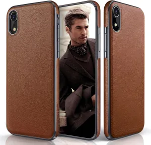 LOHASIC for iPhone XR Case, Premium Leather Slim Fit Flexible Defender Anti-Slip Soft Grip Scratch Resistant Protective Cover Soft Cases Compatible with iPhone XR (2018) 6.1 inch - Brown