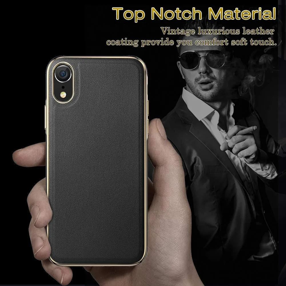 LOHASIC Leather Case for iPhone XR, Luxury Slim Flexible Soft Full Body Grip Bumper Shockproof Protective Cover Cases Compatible with iPhone XR (2018) 6.1 inch - Black