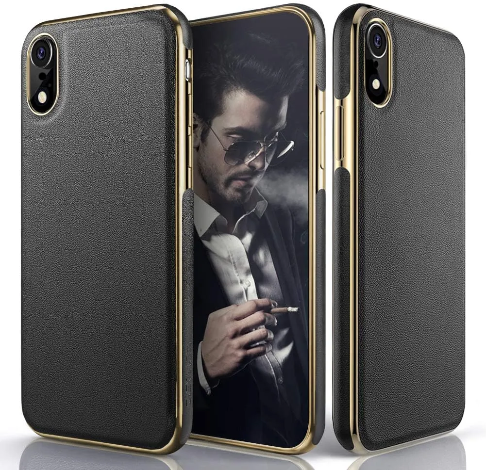 LOHASIC Leather Case for iPhone XR, Luxury Slim Flexible Soft Full Body Grip Bumper Shockproof Protective Cover Cases Compatible with iPhone XR (2018) 6.1 inch - Black