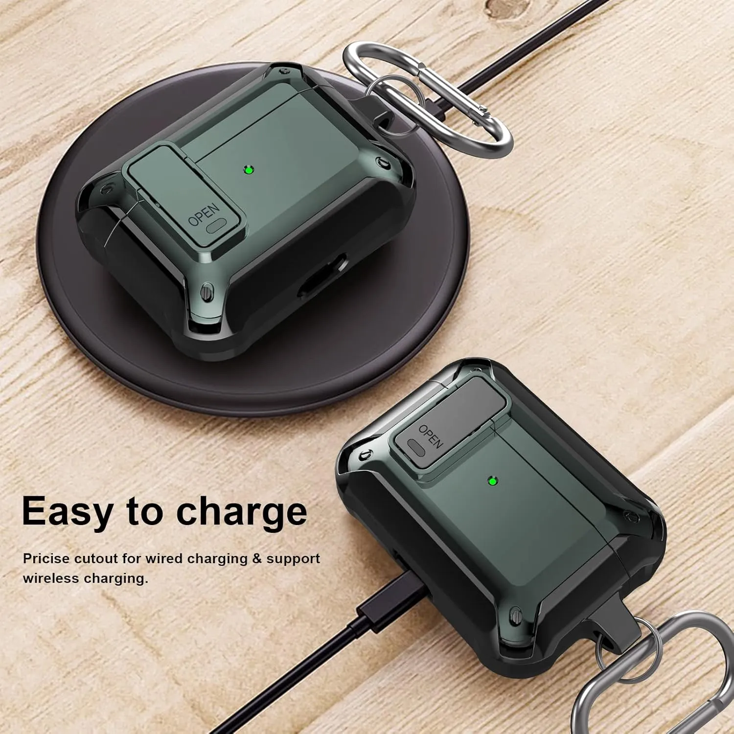 Lopnord Shockproof Protective Case for AirPods Pro 2019/2022, Full-body Protection, Convenient Charging, Portable Carabiner, Stylish Design