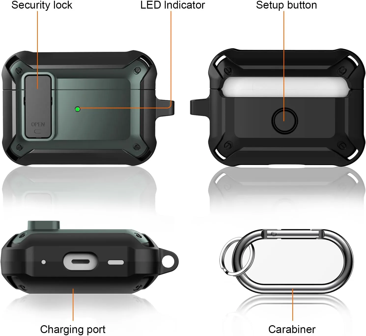 Lopnord Shockproof Protective Case for AirPods Pro 2019/2022, Full-body Protection, Convenient Charging, Portable Carabiner, Stylish Design