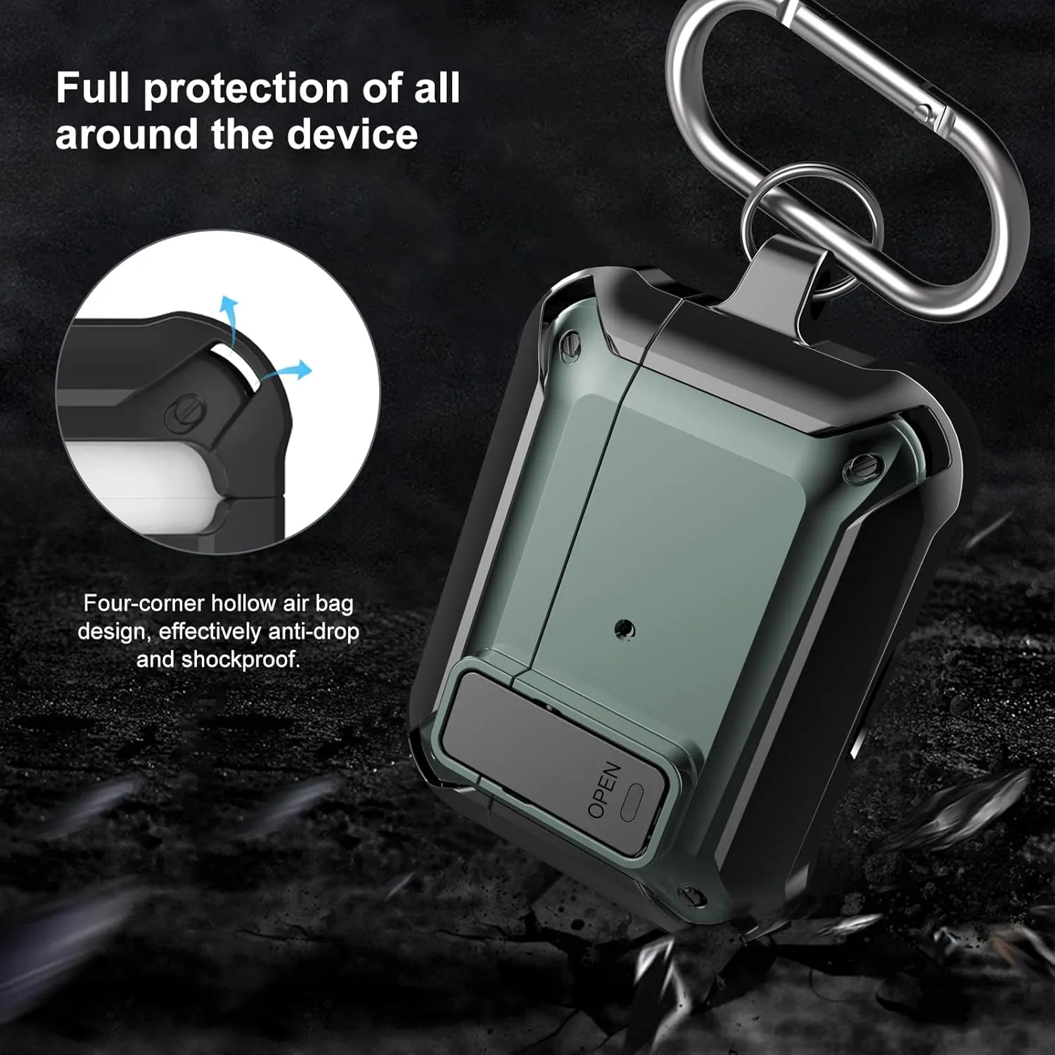 Lopnord Shockproof Protective Case for AirPods Pro 2019/2022, Full-body Protection, Convenient Charging, Portable Carabiner, Stylish Design