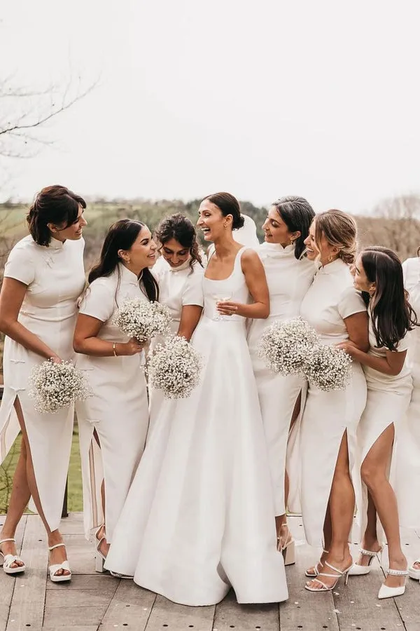 Luolandi Simple A-Line Square Neck White Satin Wedding Dresses Sexy