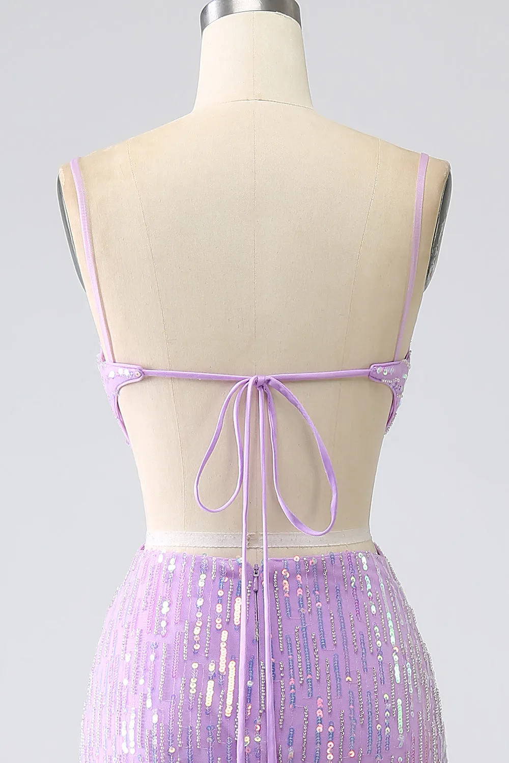 Luolandi Sparkly Purple Mermaid Spaghetti Straps Sequins Prom Dress with Slit Sexy Evening Dresses