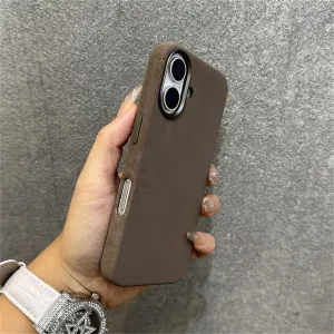Luxury Flannel Fabric Magnetic Wireless Charge Cases for iPhone 16 15 14 13 16pro Max Metal Lens Shockproof Cover(for iPhone 16/ Brown)