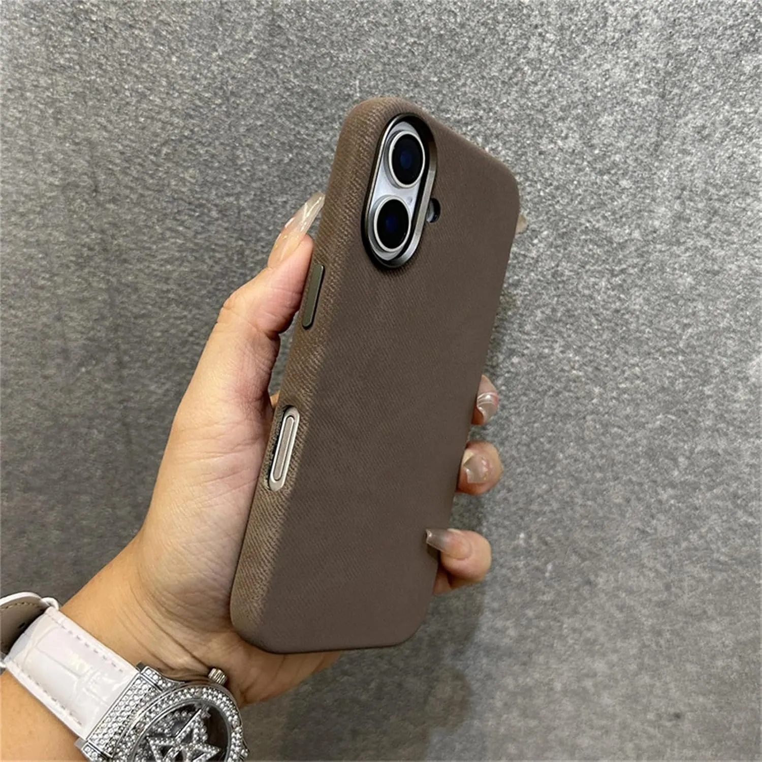 Luxury Flannel Fabric Magnetic Wireless Charge Cases for iPhone 16 15 14 13 16pro Max Metal Lens Shockproof Cover(for iPhone 16/ Brown)