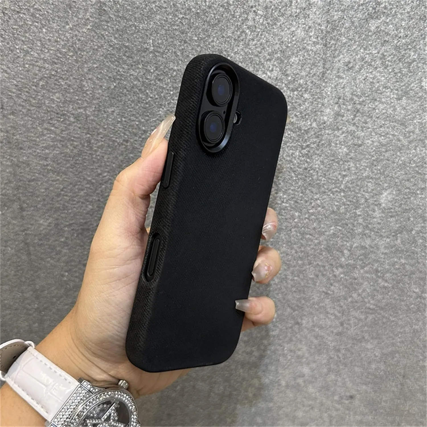 Luxury Flannel Fabric Magnetic Wireless Charge Cases for iPhone 16 15 14 13 16pro Max Metal Lens Shockproof Cover(for iPhone 16/Black)
