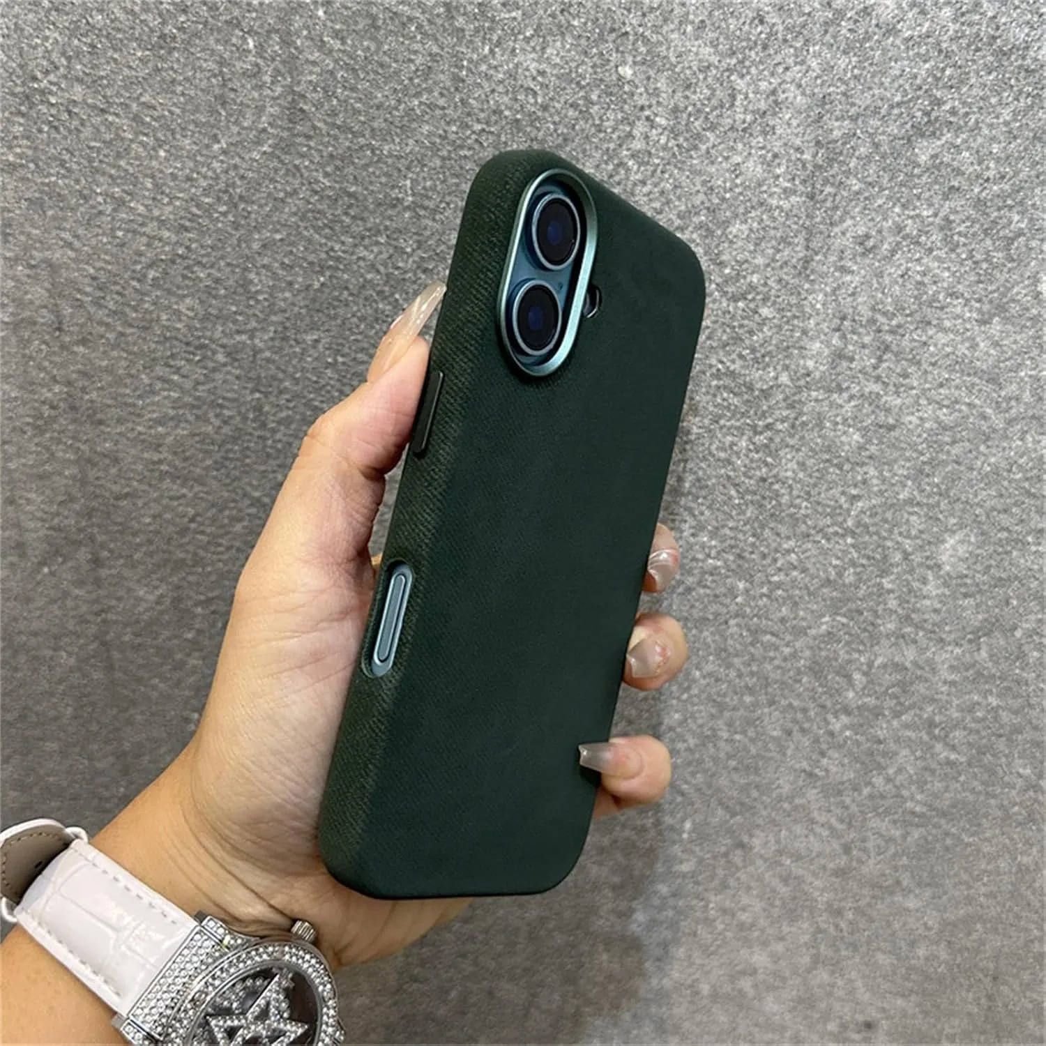 Luxury Flannel Fabric Magnetic Wireless Charge Cases for iPhone 16 15 14 13 16pro Max Metal Lens Shockproof Cover(for iPhone 16/Green)