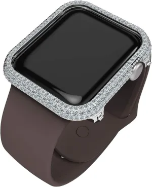 Luxury Full Bling Rhinestone Crystal Diamond Handwork Inlaid Metal Alloy Bezel Frame Case Cover Compatible Apple Watch Series 4 5 6 7 8 9 SE for Men Women (Silver, 45mm)
