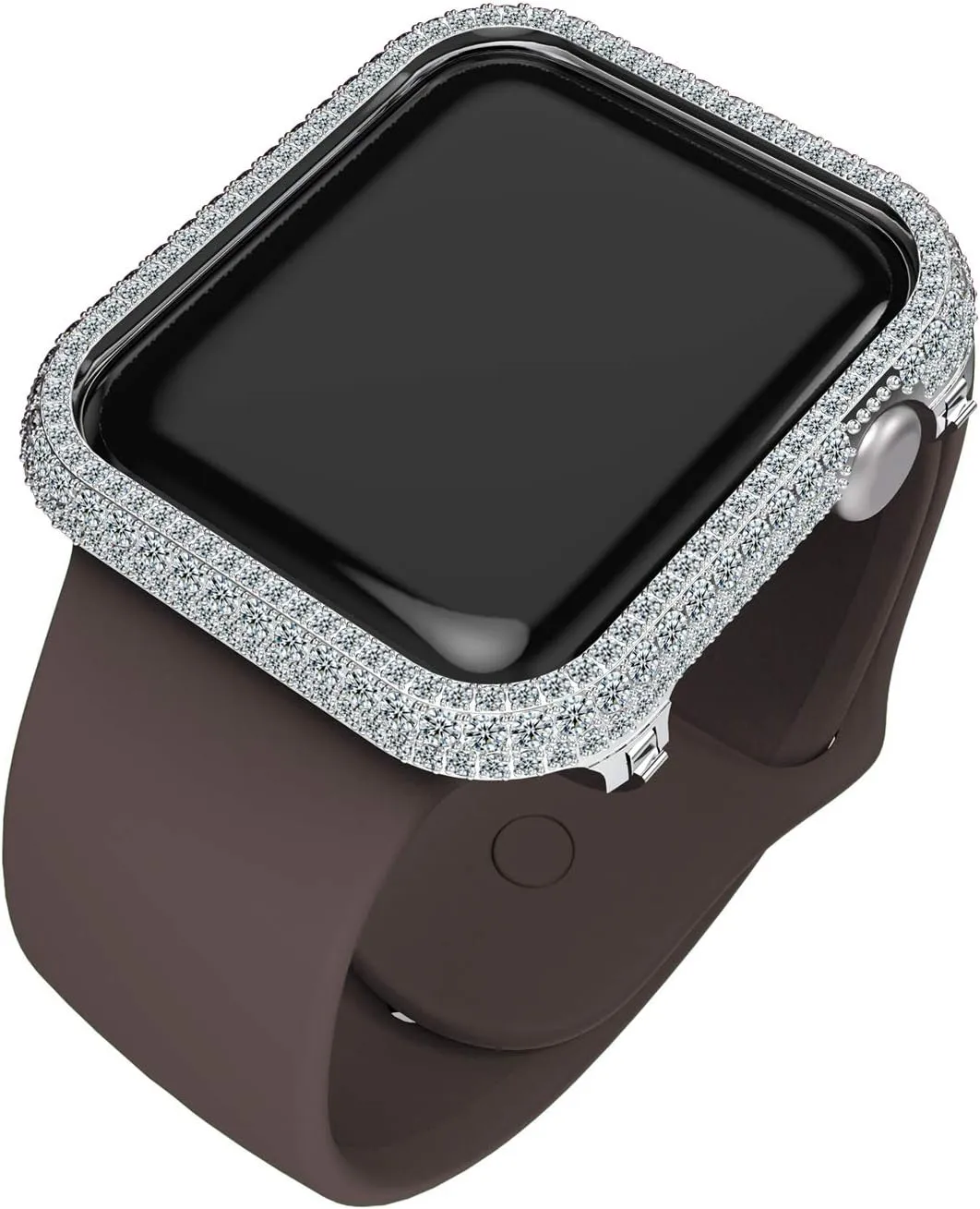 Luxury Full Bling Rhinestone Crystal Diamond Handwork Inlaid Metal Alloy Bezel Frame Case Cover Compatible Apple Watch Series 4 5 6 7 8 9 SE for Men Women (Silver, 45mm)