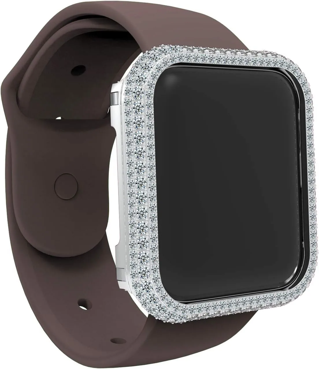 Luxury Full Bling Rhinestone Crystal Diamond Handwork Inlaid Metal Alloy Bezel Frame Case Cover Compatible Apple Watch Series 4 5 6 7 8 9 SE for Men Women (Silver, 45mm)