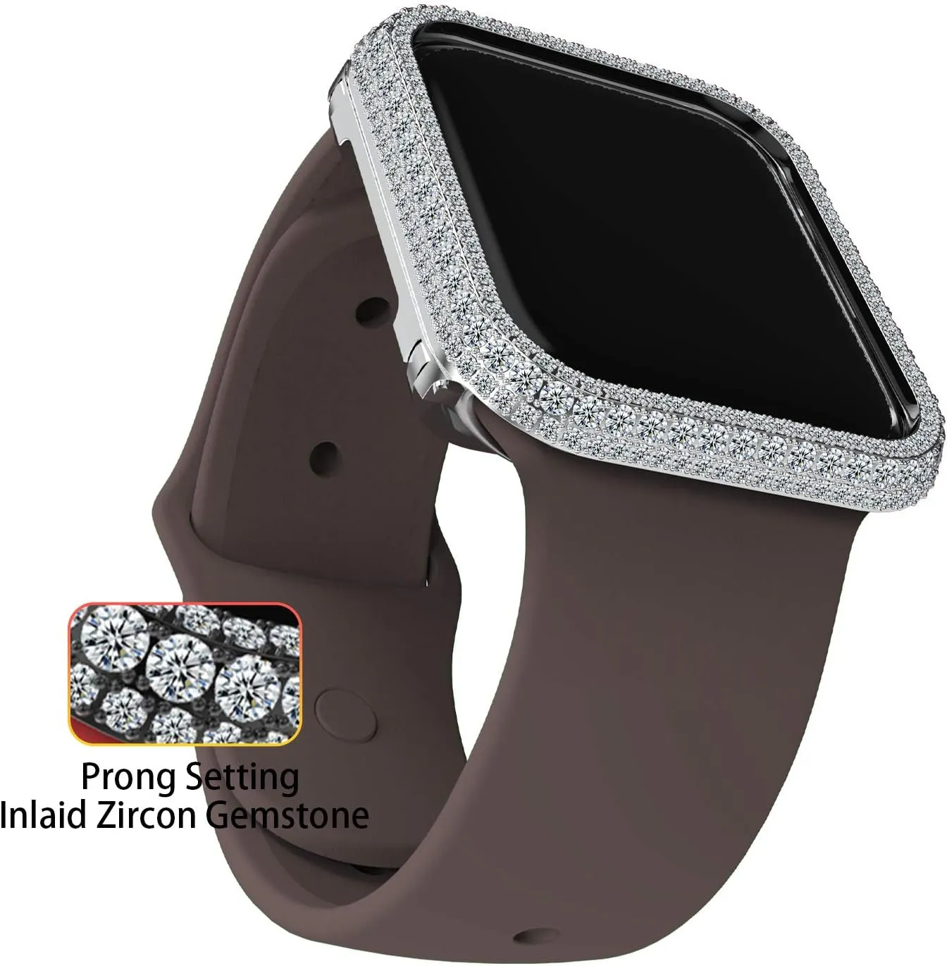 Luxury Full Bling Rhinestone Crystal Diamond Handwork Inlaid Metal Alloy Bezel Frame Case Cover Compatible Apple Watch Series 4 5 6 7 8 9 SE for Men Women (Silver, 45mm)
