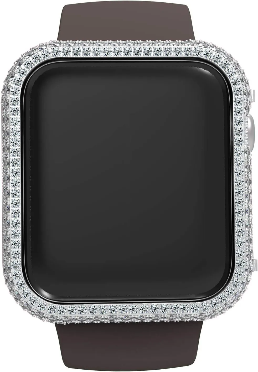 Luxury Full Bling Rhinestone Crystal Diamond Handwork Inlaid Metal Alloy Bezel Frame Case Cover Compatible Apple Watch Series 4 5 6 7 8 9 SE for Men Women (Silver, 45mm)