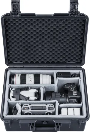 Lykus PVC1 Waterproof Hard Case with Padded Dividers for Cameras, Lenses, Dual DJI Mavic/Air/Mini drones