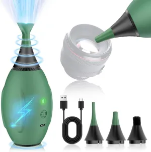 LYNCA Electric Air Blower Kit, with 4 Soft Tip Silicone Replacable Nozzles, Mechanism Dust Blower and Vacuum Cleaner, Professional Air Blaster for Camera Sensor CCD CMOS, Lenses-Green