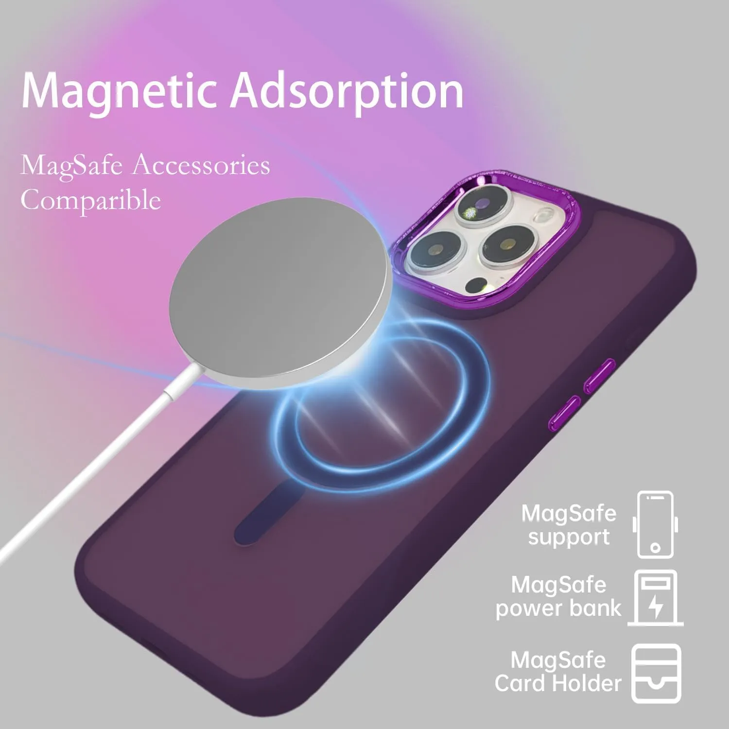 Magnetic Case for iPhone 11 [MagSafe Compatible] - Translucent Matte Slim Thin Shockproof Protective Cover for Women, Men, and Girls, Compatible with iPhone 11, Purple
