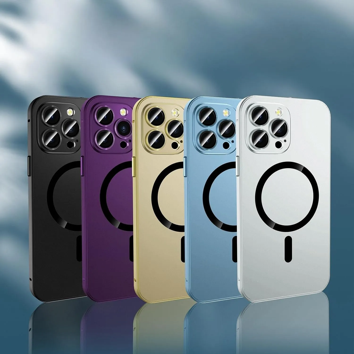 Magnetic Charging Aluminum Metal Bumper Matte Shell for iPhone, Magnetic Charging Anti-Collision Matte Protective case for iPhone 15/14/13/12 Pro Max (Black,13promax)