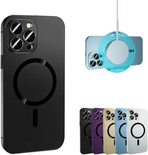 Magnetic Charging Aluminum Metal Bumper Matte Shell for iPhone, Magnetic Charging Anti-Collision Matte Protective case for iPhone 15/14/13/12 Pro Max (Black,13promax)