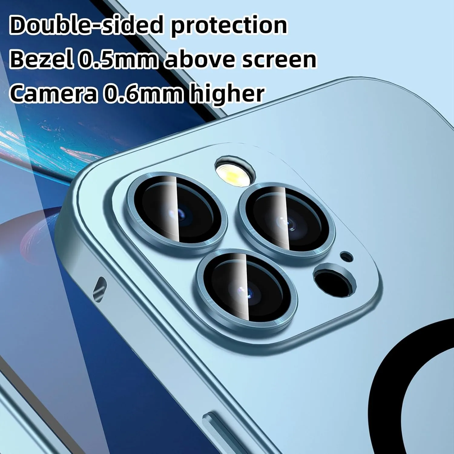 Magnetic Charging Aluminum Metal Bumper Matte Shell for iPhone, Magnetic Charging Anti-Collision Matte Protective case for iPhone 15/14/13/12 Pro Max (Black,13promax)