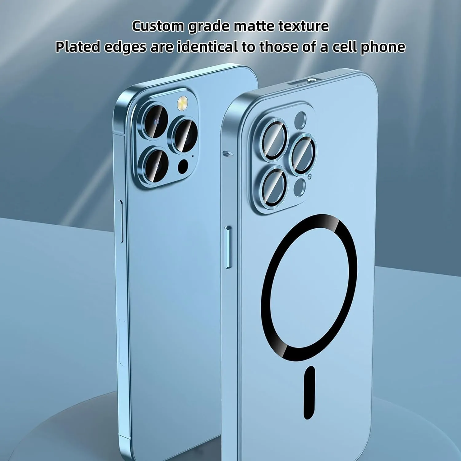Magnetic Charging Aluminum Metal Bumper Matte Shell for iPhone, Magnetic Charging Anti-Collision Matte Protective case for iPhone 15/14/13/12 Pro Max (Black,13promax)