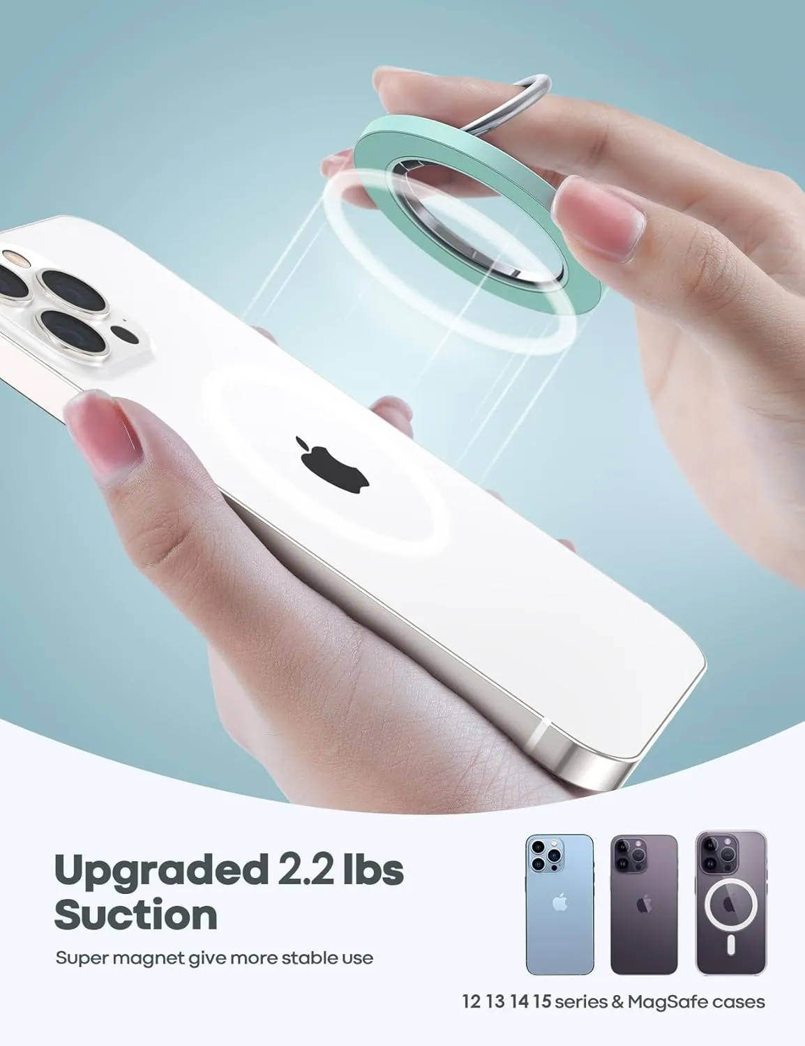 Magnetic Phone Ring Holder for Mag Safe - Lamicall Magnetic Finger Phone Ring Stand Holder, Magnet Ring Grip, Compatible with iPhone 14 Plus 13 12, Pro, Pro Max, Mini, Grass Green