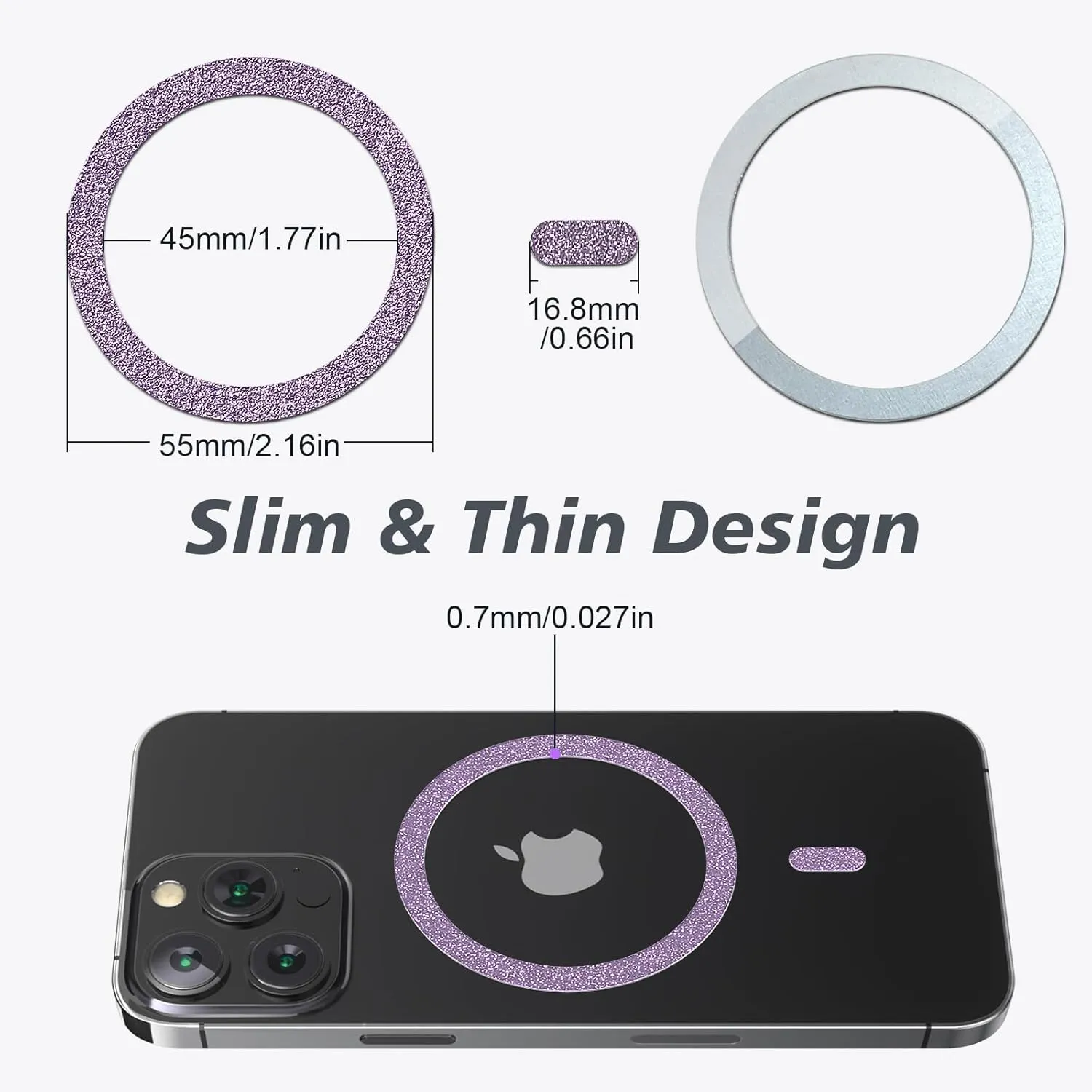Magnetic Ring,Compatible with MagSafe Stickers,Supports Wireless Charging,Universal Magnetic Conversion Kit,Suitable for iPhone 15/14/13/12/11,Galaxy S23/S22/S21 All Phones-5 Pack(Purple)