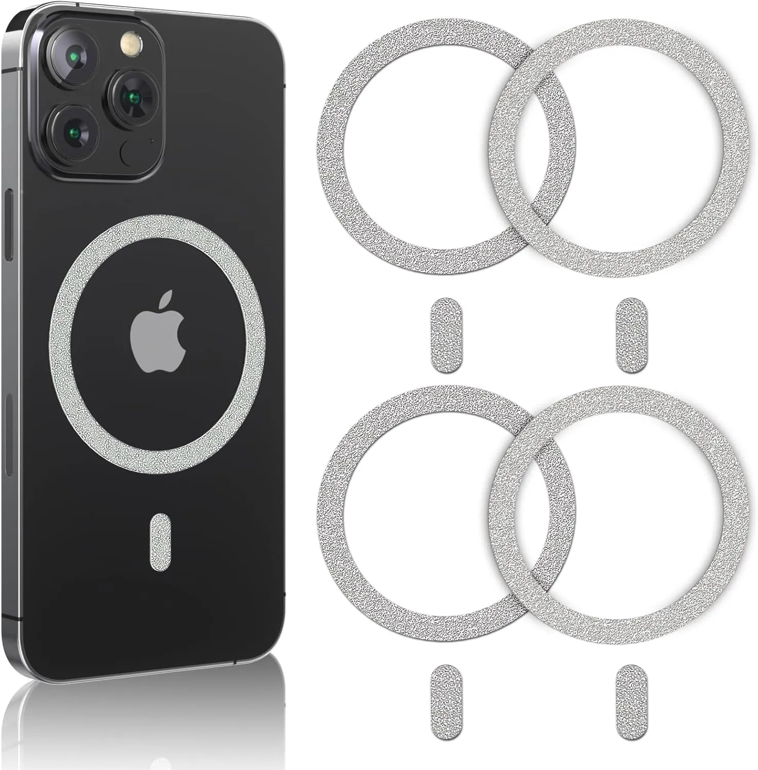 Magnetic Ring,Compatible with MagSafe Stickers,Supports Wireless Charging,Universal Magnetic Conversion Kit,Suitable for iPhone 15/14/13/12/11,Galaxy S23/S22/S21 All Phones- 5 Pack(Silver)