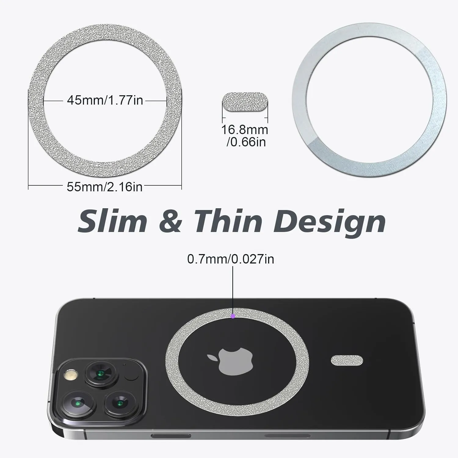 Magnetic Ring,Compatible with MagSafe Stickers,Supports Wireless Charging,Universal Magnetic Conversion Kit,Suitable for iPhone 15/14/13/12/11,Galaxy S23/S22/S21 All Phones- 5 Pack(Silver)