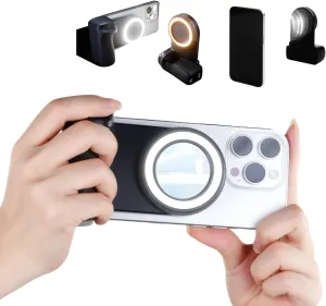 Magnetic Selfie Ring Light, Vlogging & Live Streaming Fill Light, Snap Grip with Wireless Bluetooth Remote Control for iPhone, Compatible with Magsafe, Anti-Shake Handle, Tripod-Compatible