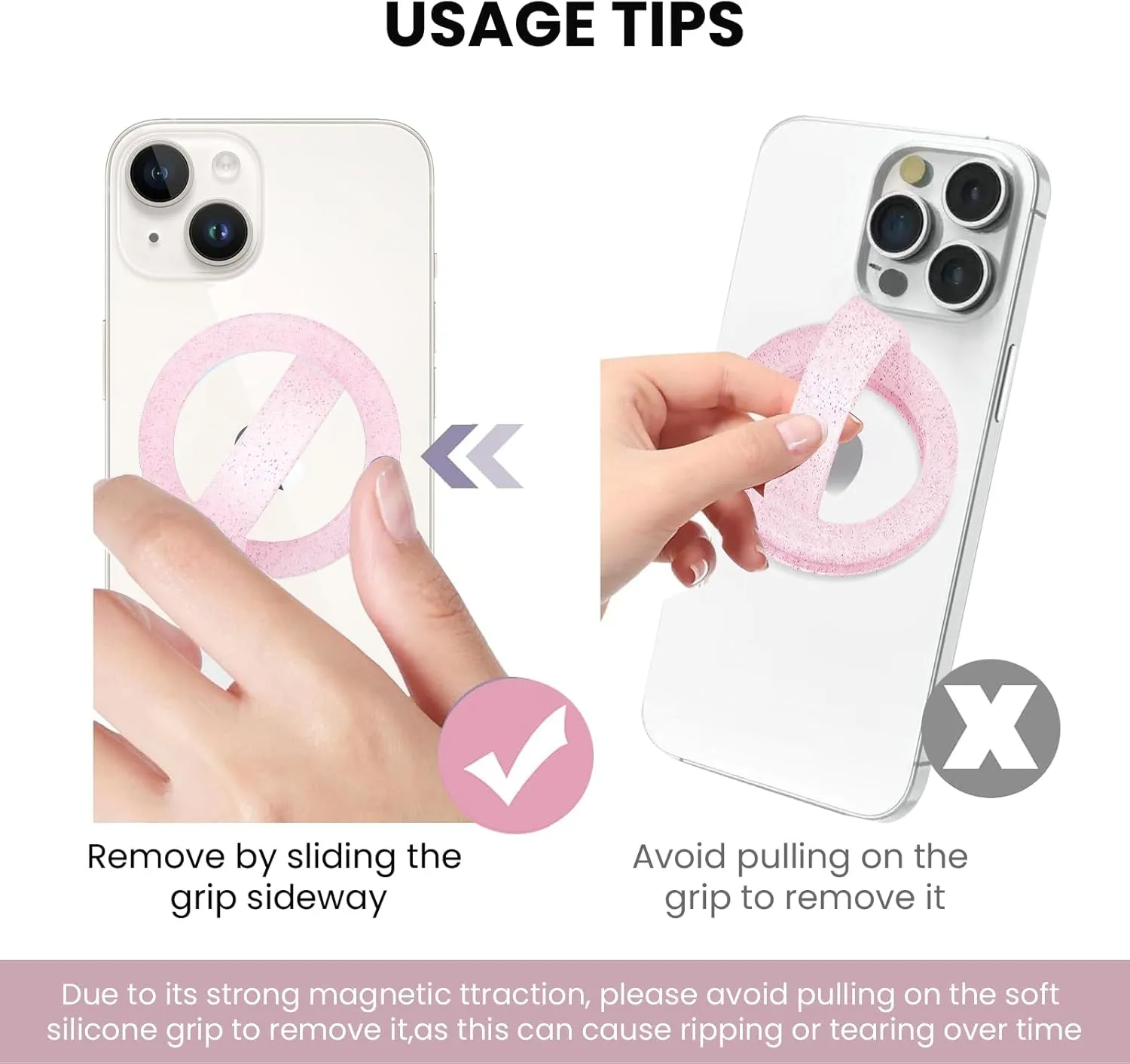 Magnetic Silicone Comfy Ring Grip Phone Holder, Loop Grip Phone Holder,Strong Grip,Comfortable,Easy to Install and Remove,Compatible with Magsafe for iPhone 16/15/14/13/12 Series (Pink Sparkle)