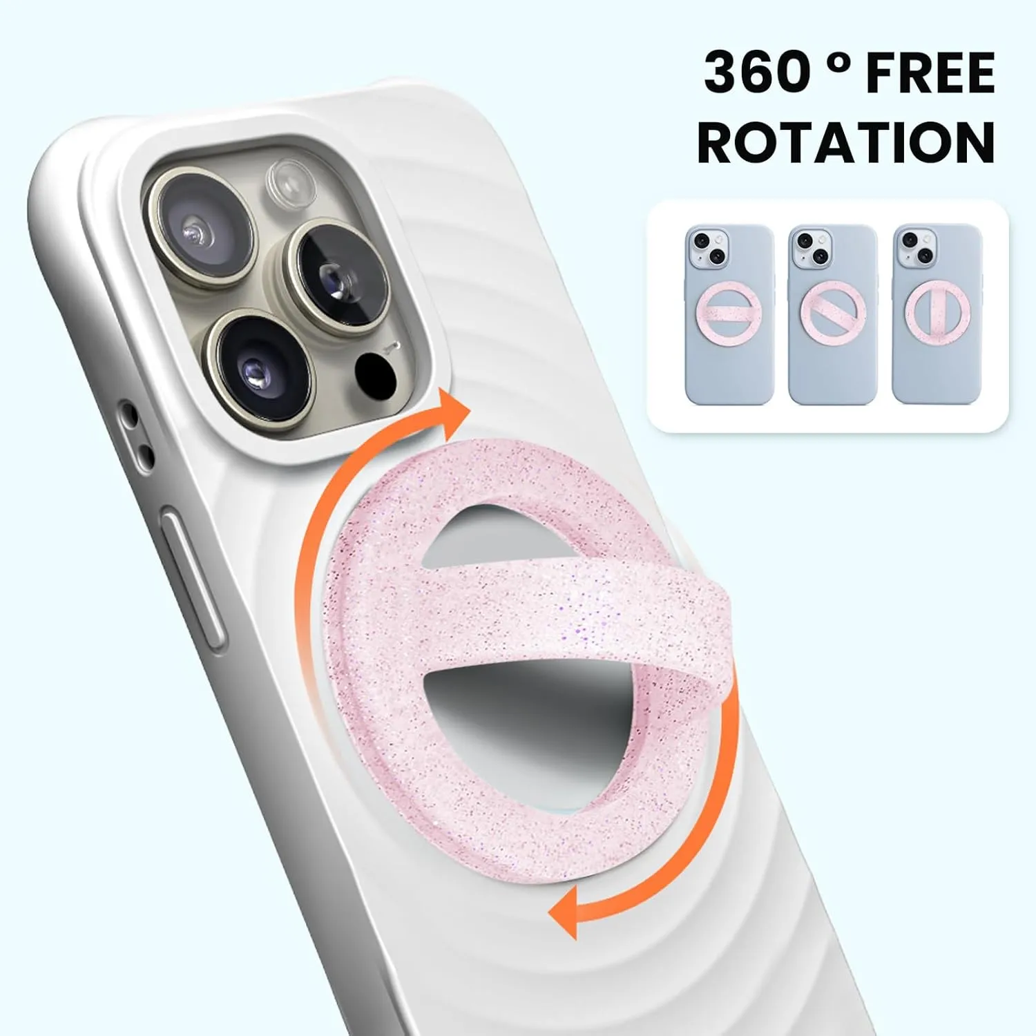 Magnetic Silicone Comfy Ring Grip Phone Holder, Loop Grip Phone Holder,Strong Grip,Comfortable,Easy to Install and Remove,Compatible with Magsafe for iPhone 16/15/14/13/12 Series (Pink Sparkle)