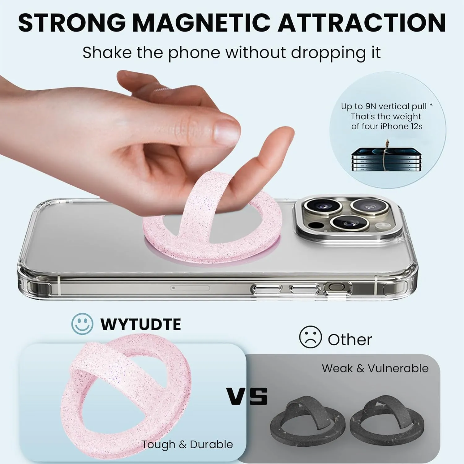Magnetic Silicone Comfy Ring Grip Phone Holder, Loop Grip Phone Holder,Strong Grip,Comfortable,Easy to Install and Remove,Compatible with Magsafe for iPhone 16/15/14/13/12 Series (Pink Sparkle)