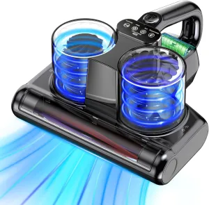 Mattress Vacuum Cleaner Cordless Bed Vacuum with 16Kpa Suction 253.7nm UV-C Light, Ultrasonic Technology, HEPA Filtration, Built-in 4*2500 mAh Battery, High/Low Dual Modes, Replacement Filter Included