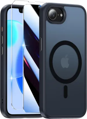 Meifigno Magnetic Case for iPhone 16e (6.1 inch), [with 1X Privacy  1X Clear Screen Protectors][Compatible with MagSafe], Military-Grade Protection, Shockproof Protective Case for iPhone SE4, Black