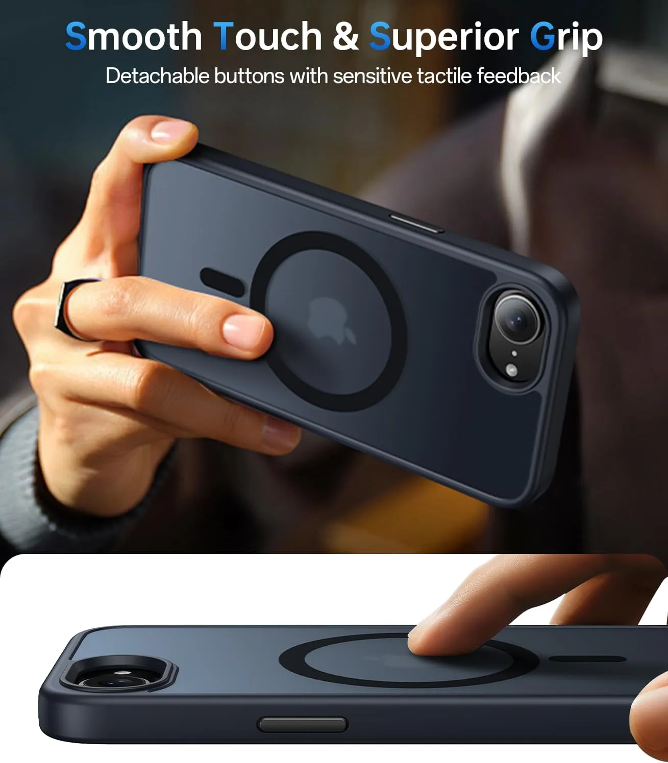 Meifigno Magnetic Case for iPhone 16e (6.1 inch), [with 1X Privacy  1X Clear Screen Protectors][Compatible with MagSafe], Military-Grade Protection, Shockproof Protective Case for iPhone SE4, Black