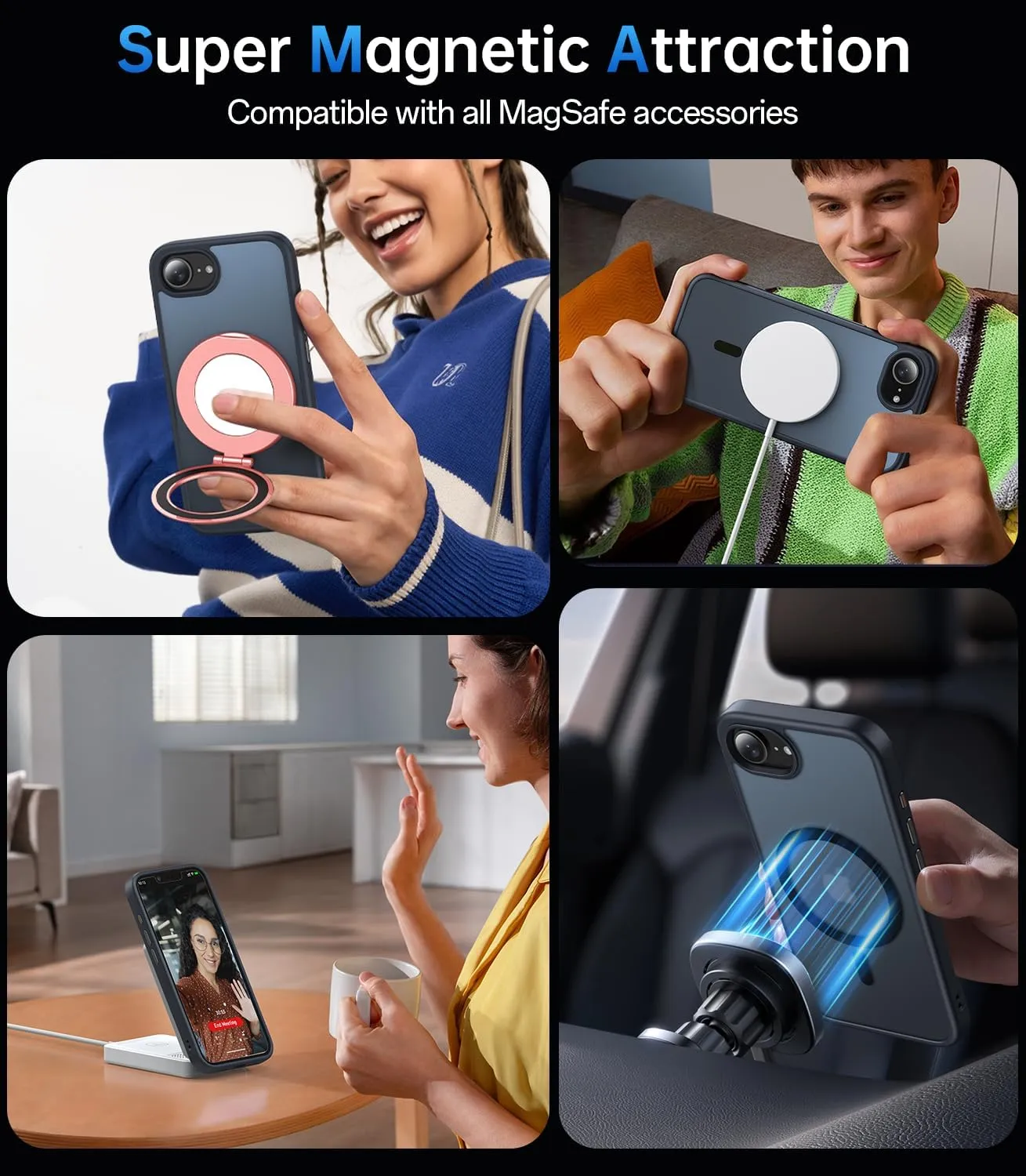Meifigno Magnetic Case for iPhone 16e (6.1 inch), [with 1X Privacy  1X Clear Screen Protectors][Compatible with MagSafe], Military-Grade Protection, Shockproof Protective Case for iPhone SE4, Black