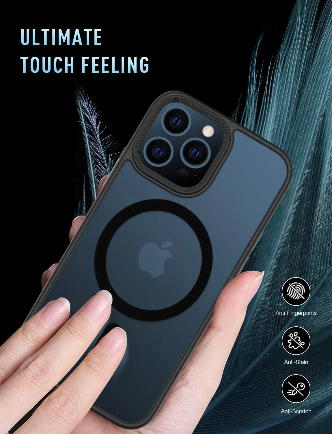 Mgnaooi Magnetic Case for iPhone 12 Pro Max Case [MIL-Grade Drop Tested & Compatible with MagSafe] Translucent Matte Back with Aluminum Alloy Keys, Shockproof Phone 12 Pro Max Case 6.7 Inch, Black